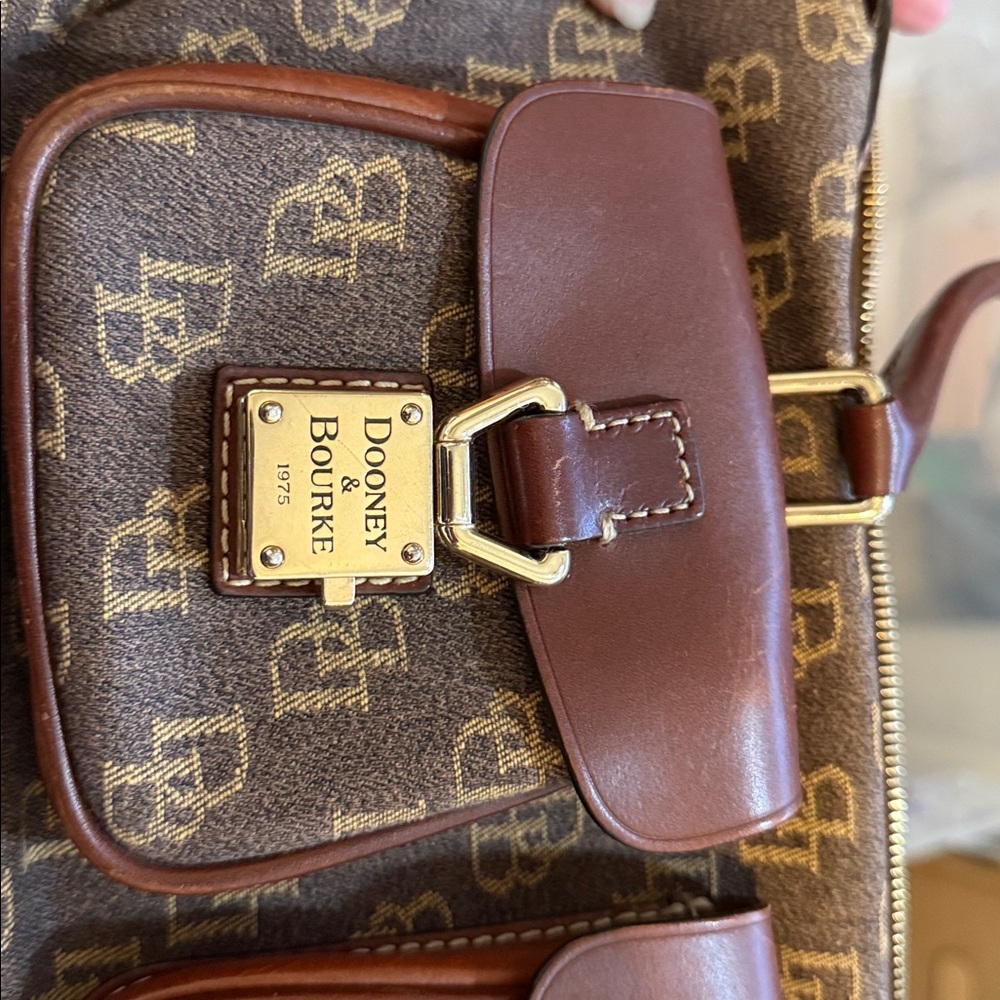 Dooney & Bourke Denim & Leather Brown Vintage Signature Monogram Anniversary Bag - Picture 10 of 11